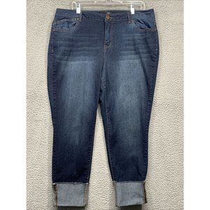 1822 Denim Jeans Womens 18 W Blue Taylor Cropped Cuffed Skinny Hi Rise Denim